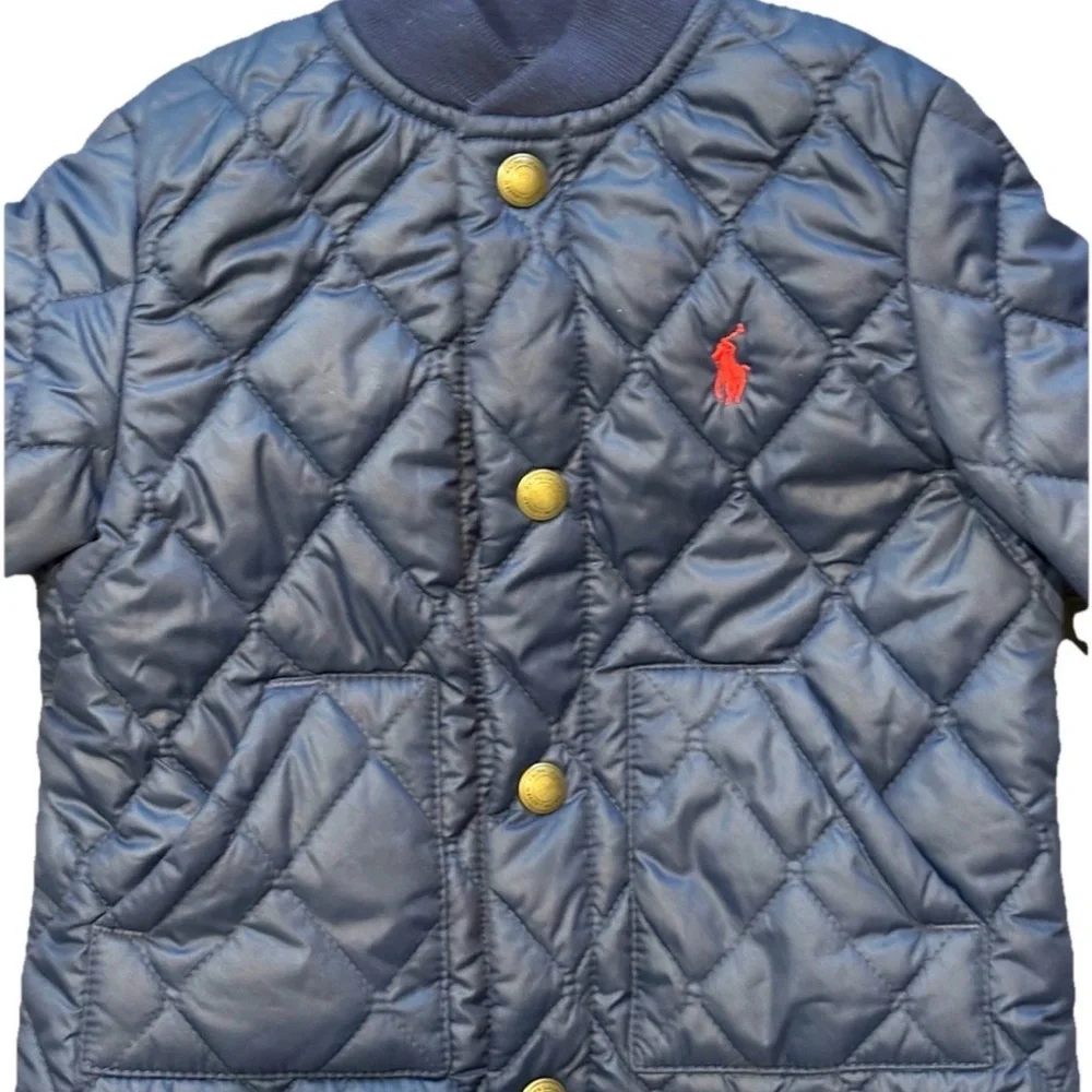Polo Ralph Lauren Navy Blue Quilted Jacket Red Pony Logo Baby Child Size 9 Mo